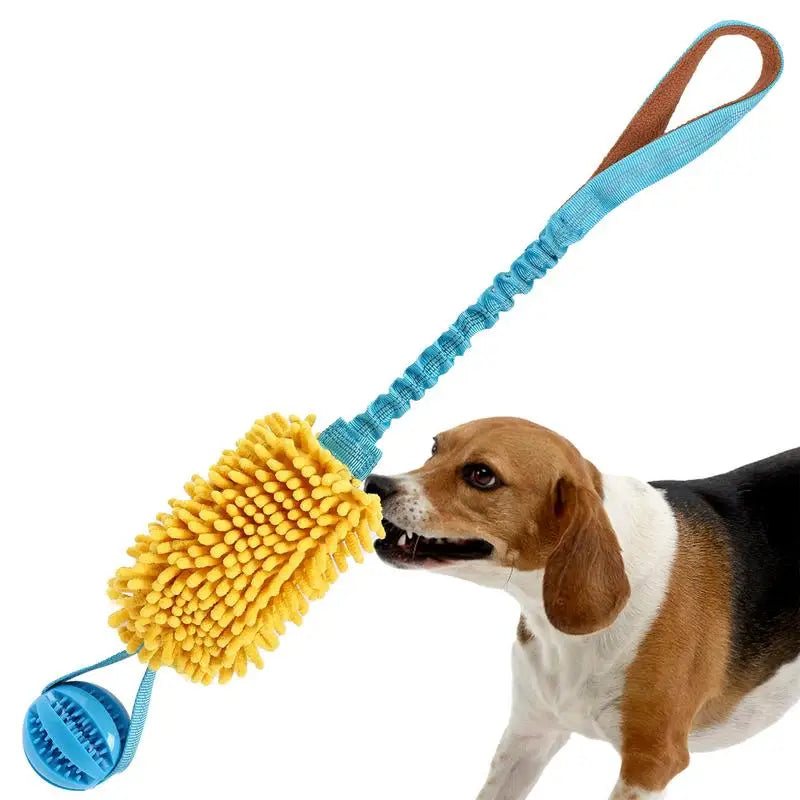 Interactive Dog Tug Toy with Squeaky Chew and Elastic Drawstring