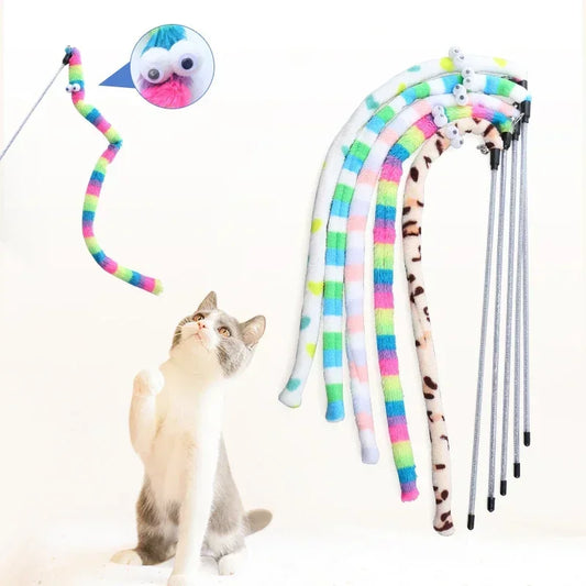 Interactive Feather Cat Teaser Wand with Fun Caterpillar Design