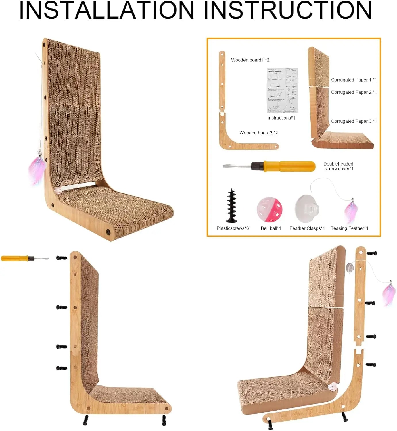 L Shape Cat Scratcher for Happy Indoor Cats and Furniture Protection
