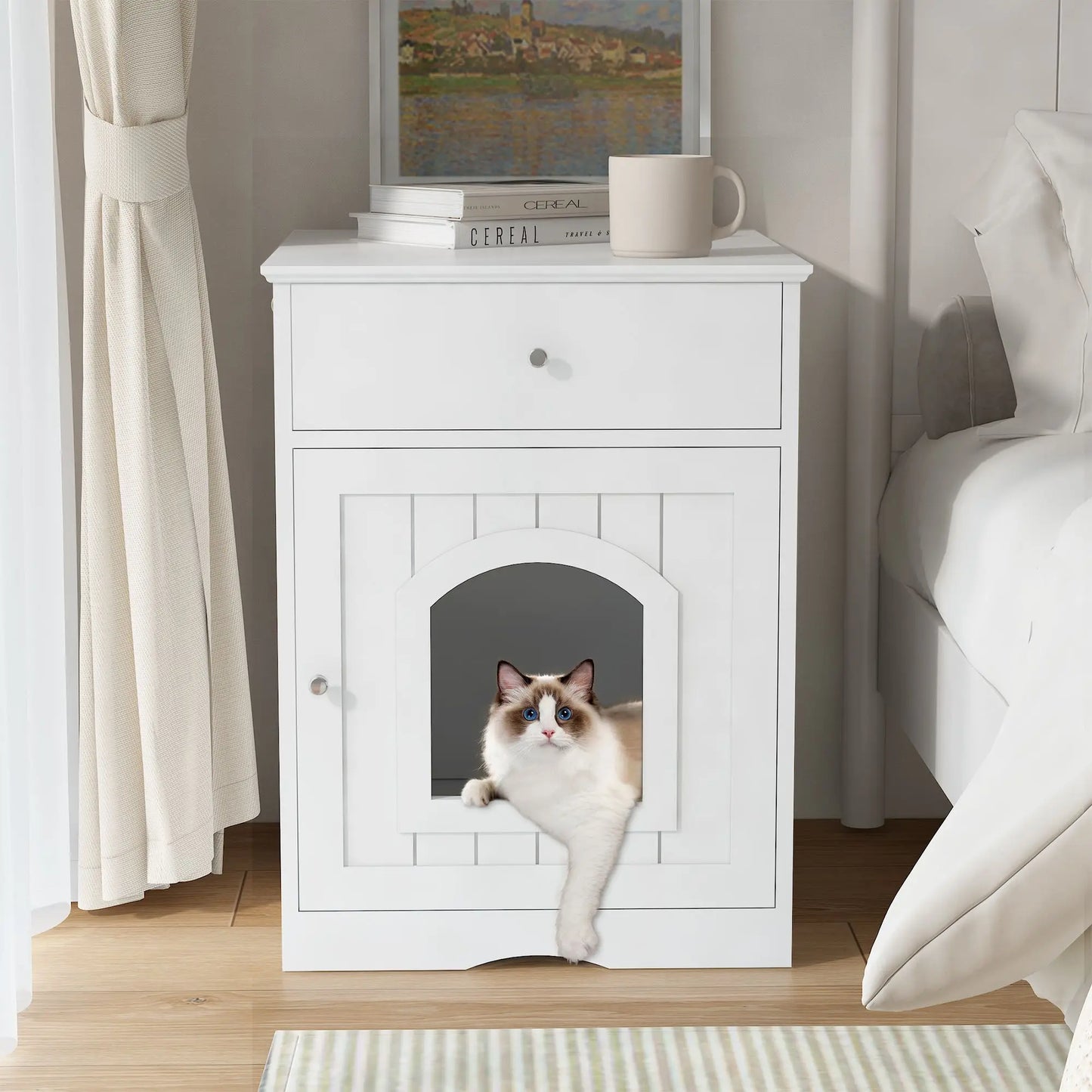 Wooden Cat Litter Box Enclosure and Indoor Pet House