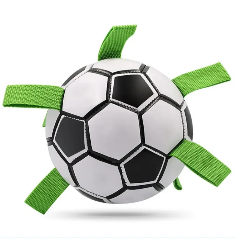 Durable Football Design Dog Toy with Straps for Training Play