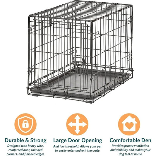 Secure Foldable Metal Dog Crate with Divider and Leak-Proof Pan