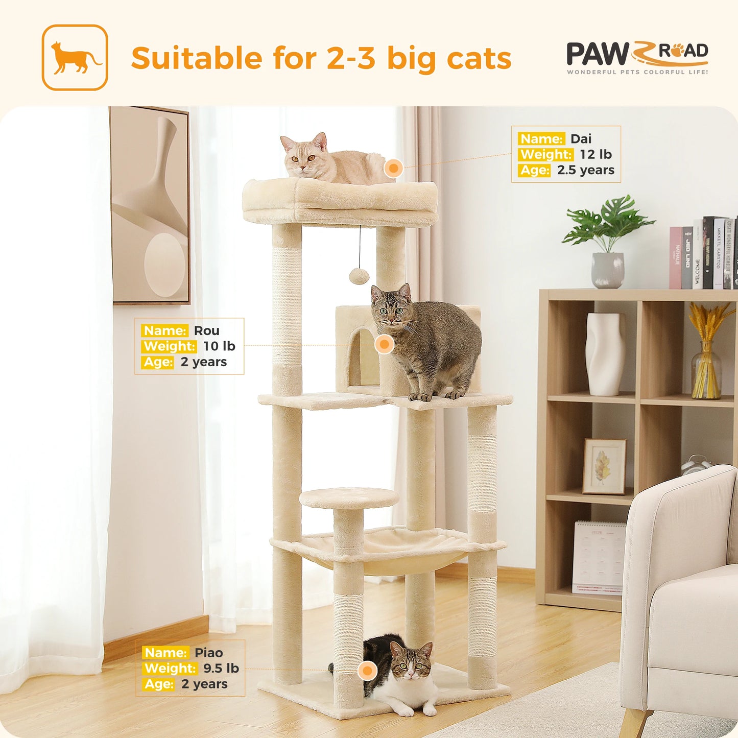 Deluxe Cat Tree Tower with Cozy Hammock and Scratching Posts