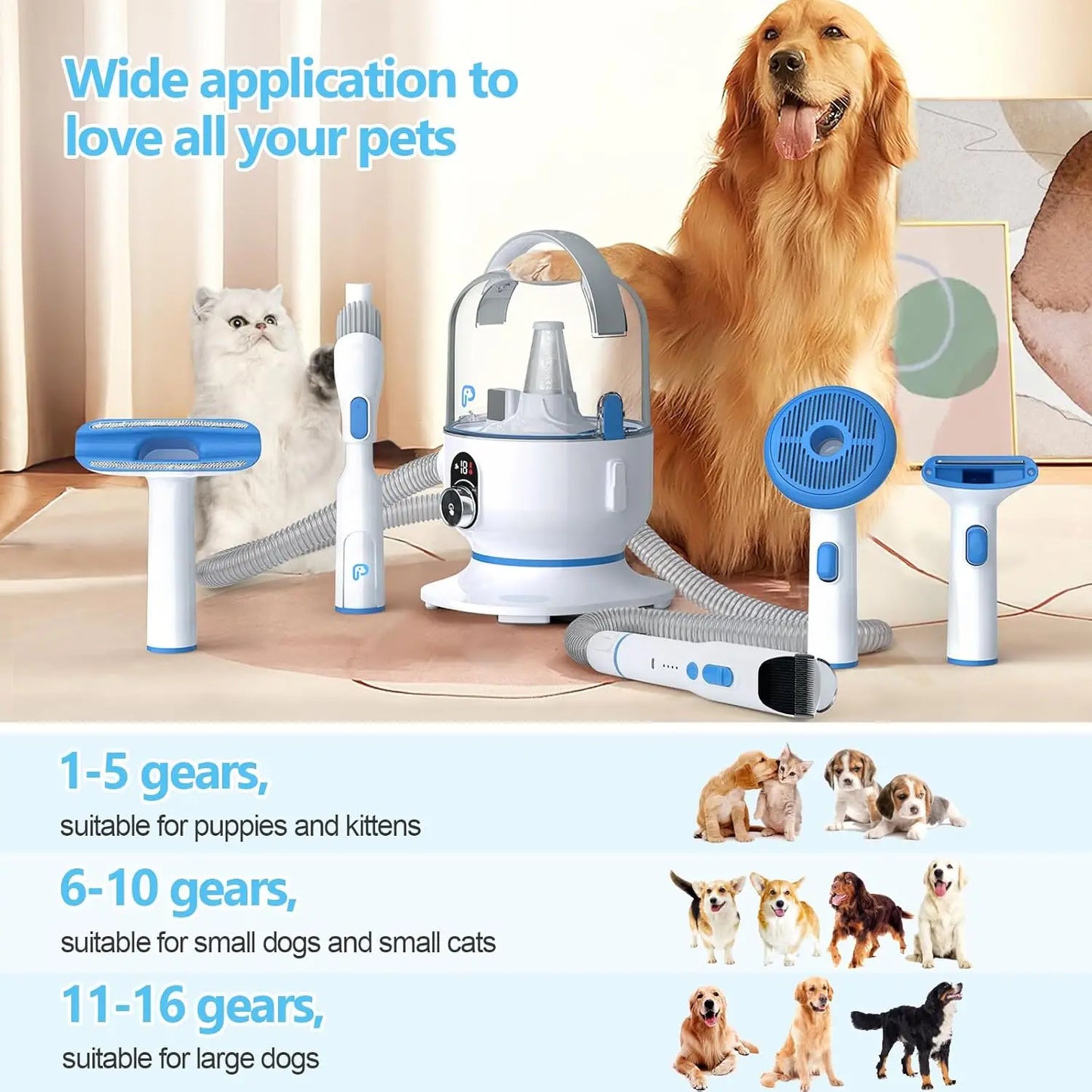 Pet Grooming Vacuum Kit for Effortless Shedding Removal