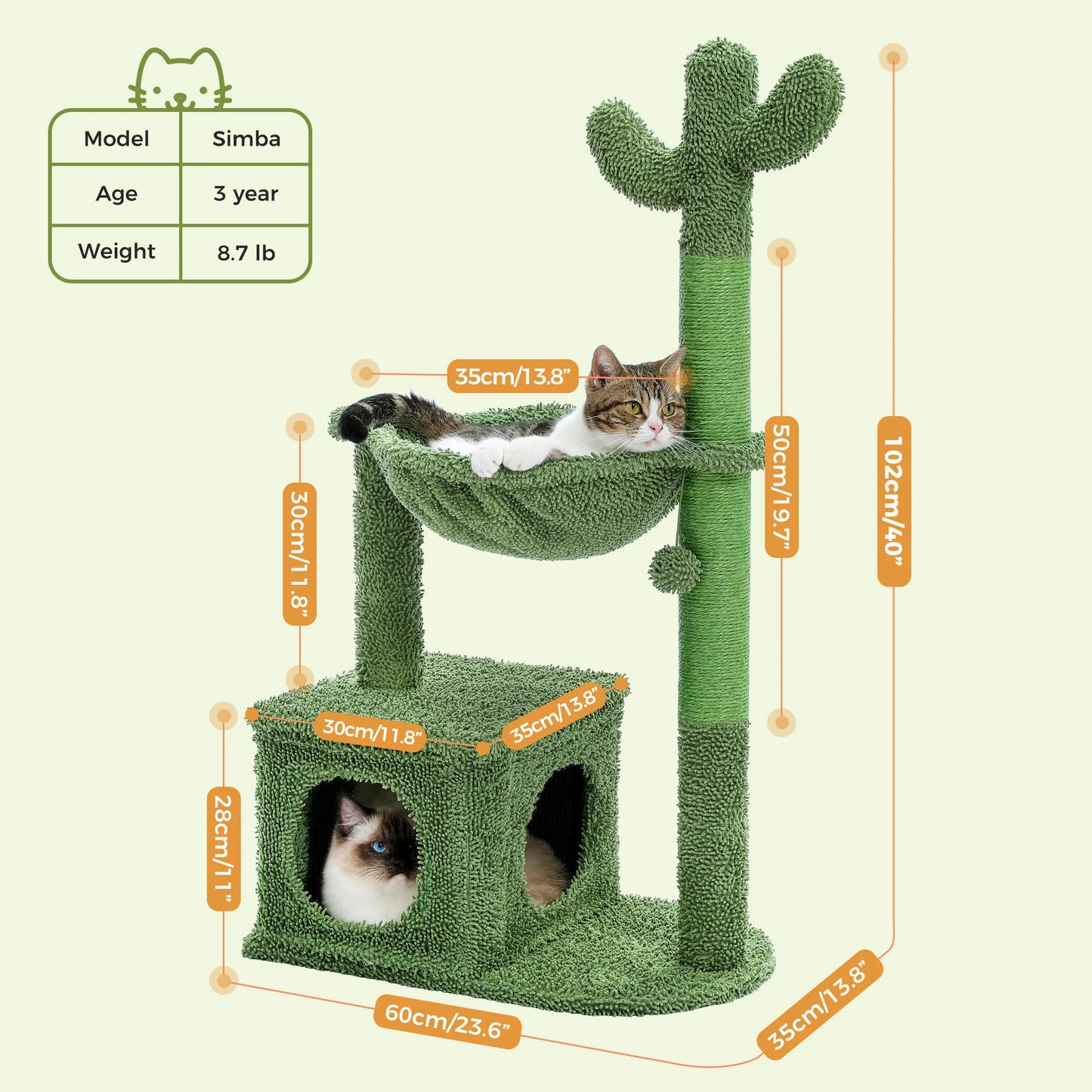 Cactus Cat Tree with Condo Hammock and Scratching Post
