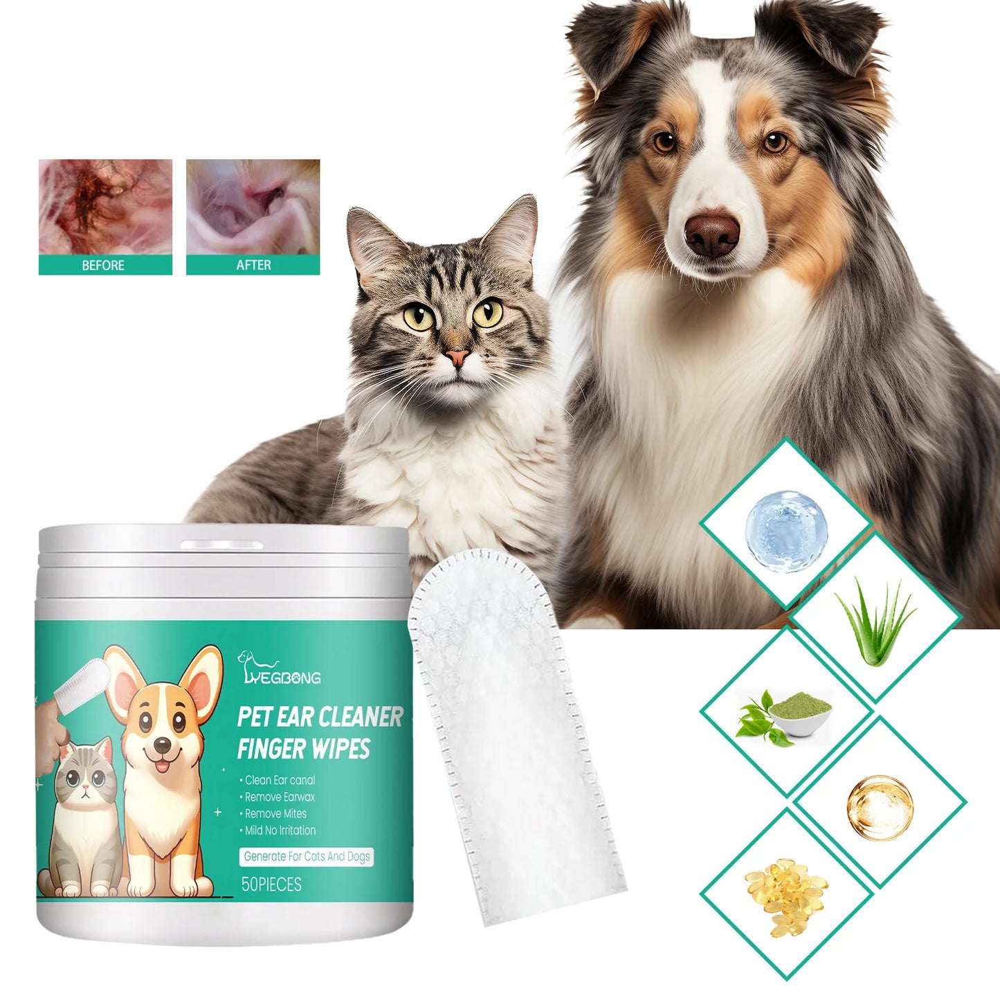Dog and Cat Tooth and Ear Cleaning Wipes for Fresh Breath
