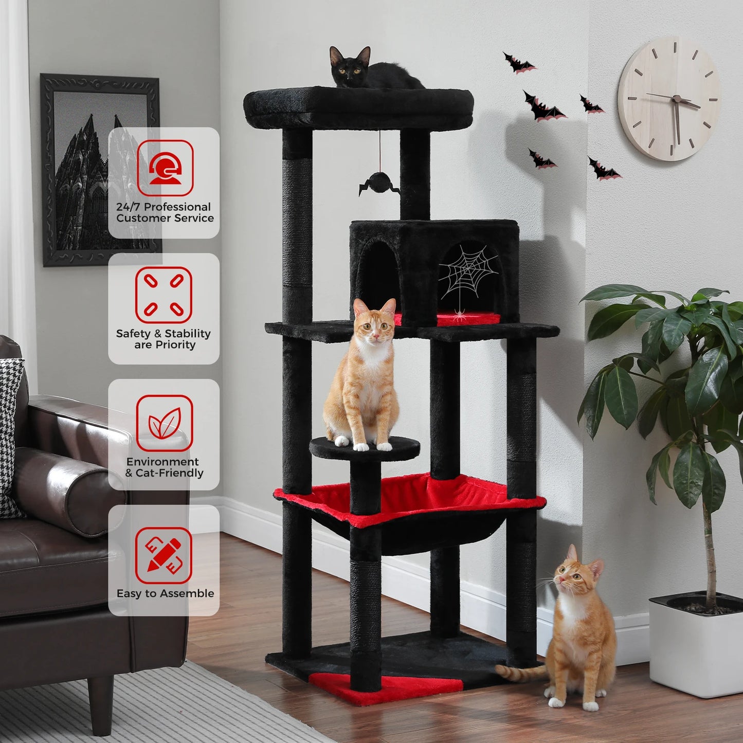 Gothic Cat Tree Tower With Hammock And Cozy Condo