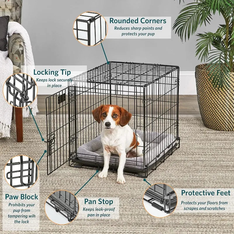 Secure Foldable Metal Dog Crate with Divider and Leak-Proof Pan