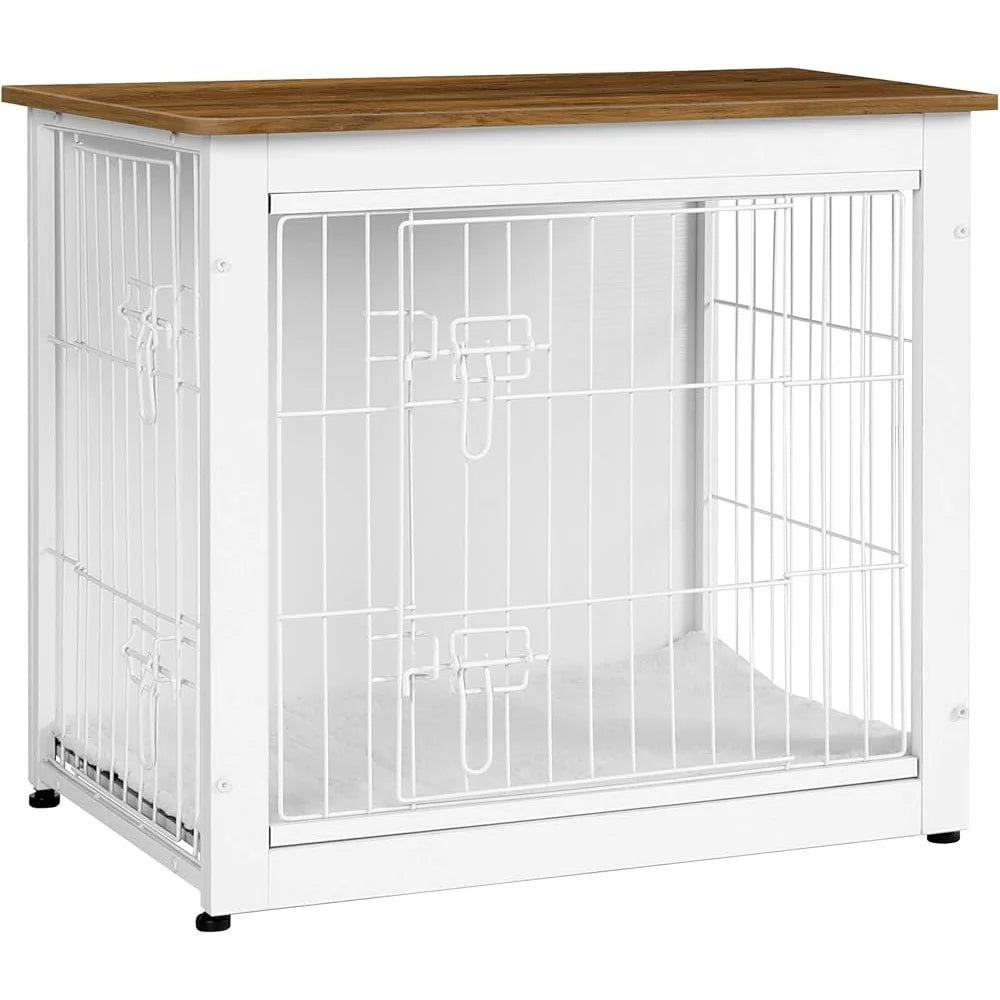 Indoor Wooden Dog Crate Furniture with Cushion Double Door Chew Resistant Stable Design