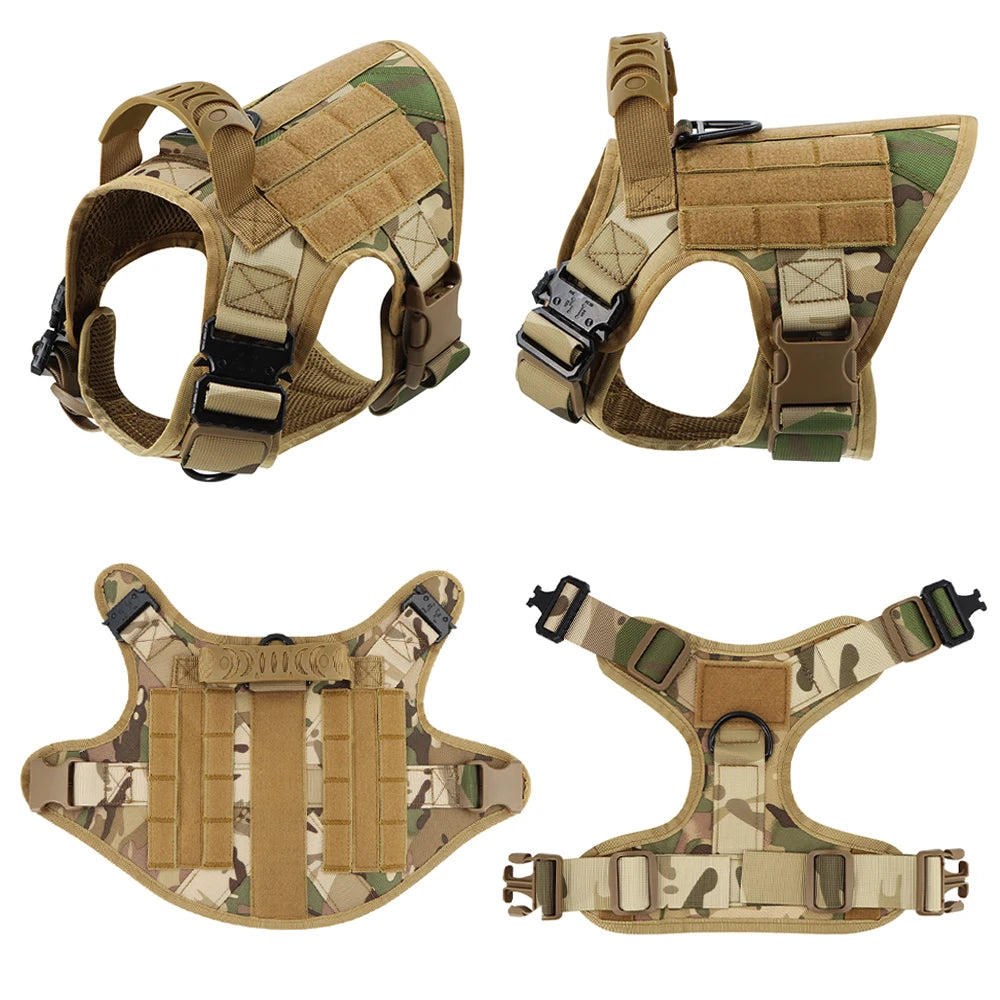 Tactical Dog Harness Collar Leash Set for Large Dogs