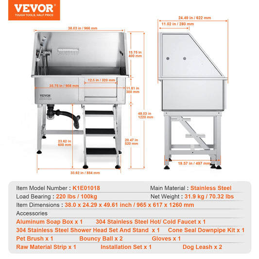VEVOR Pet Dog Grooming Tub with Storage for Easy Bathing