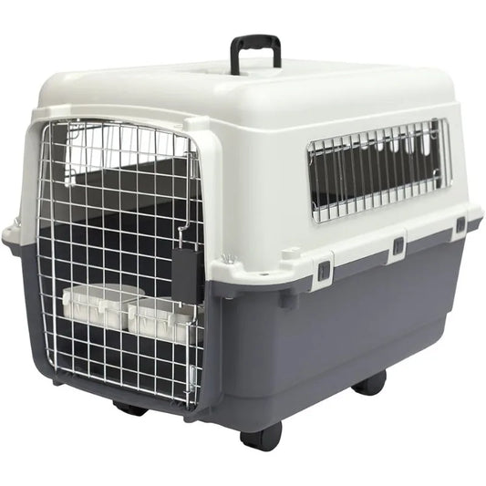 Durable Rolling Plastic Dog Crate with Wire Door