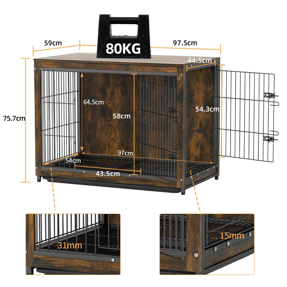 Elevated Wooden Dog Crate and Stylish Side Table Combo
