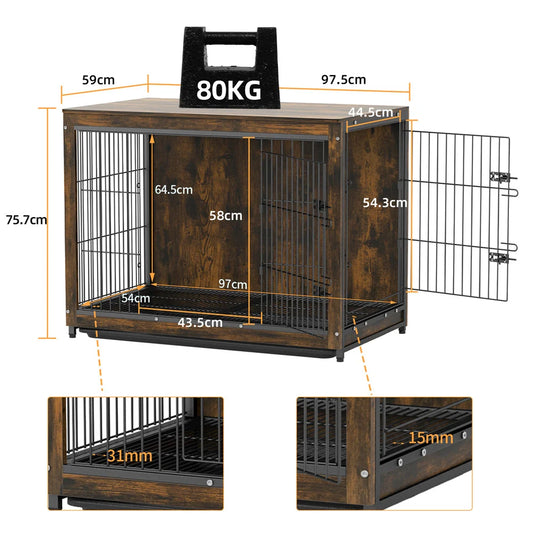 Elevated Wooden Dog Crate and Stylish Side Table Combo