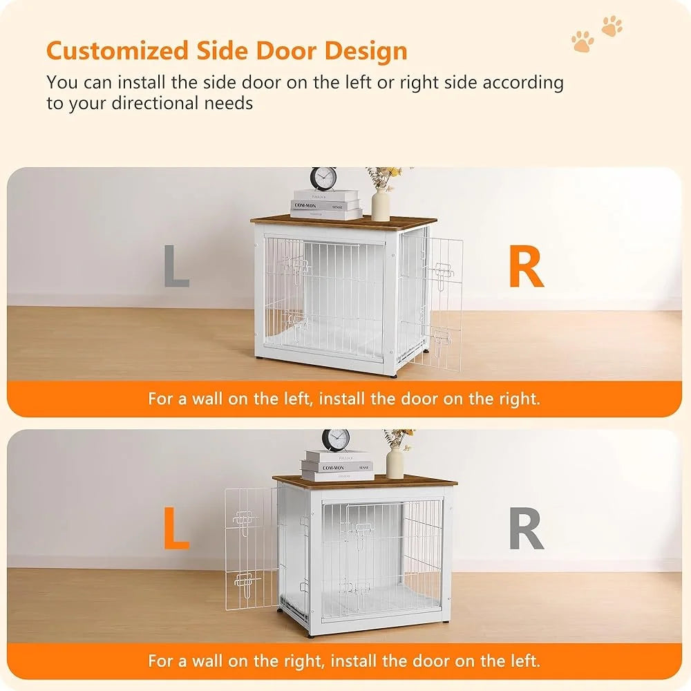 Indoor Wooden Dog Crate Furniture with Cushion Double Door Chew Resistant Stable Design