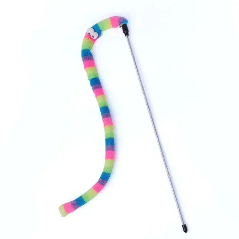 Interactive Feather Cat Teaser Wand with Fun Caterpillar Design