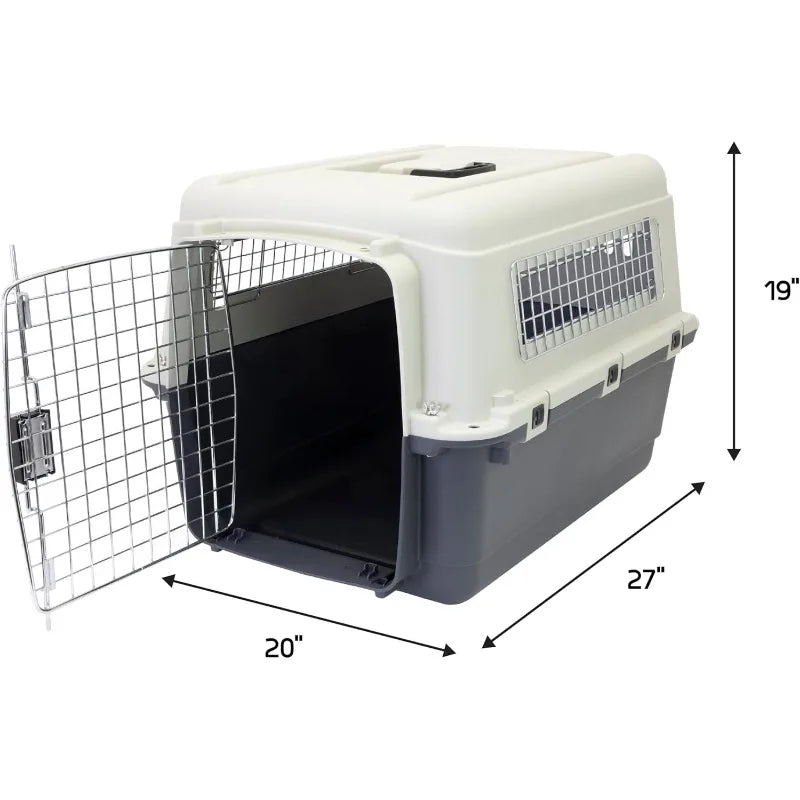 Durable Rolling Plastic Dog Crate with Wire Door