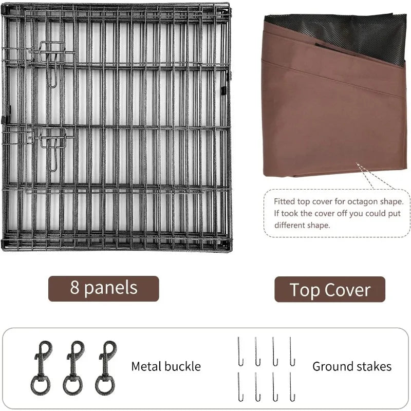 Foldable Silver Metal Dog Exercise Playpen with Top Cover and 8 Panels 30 Inch Height Puppy Kennel Fence for Small Animals