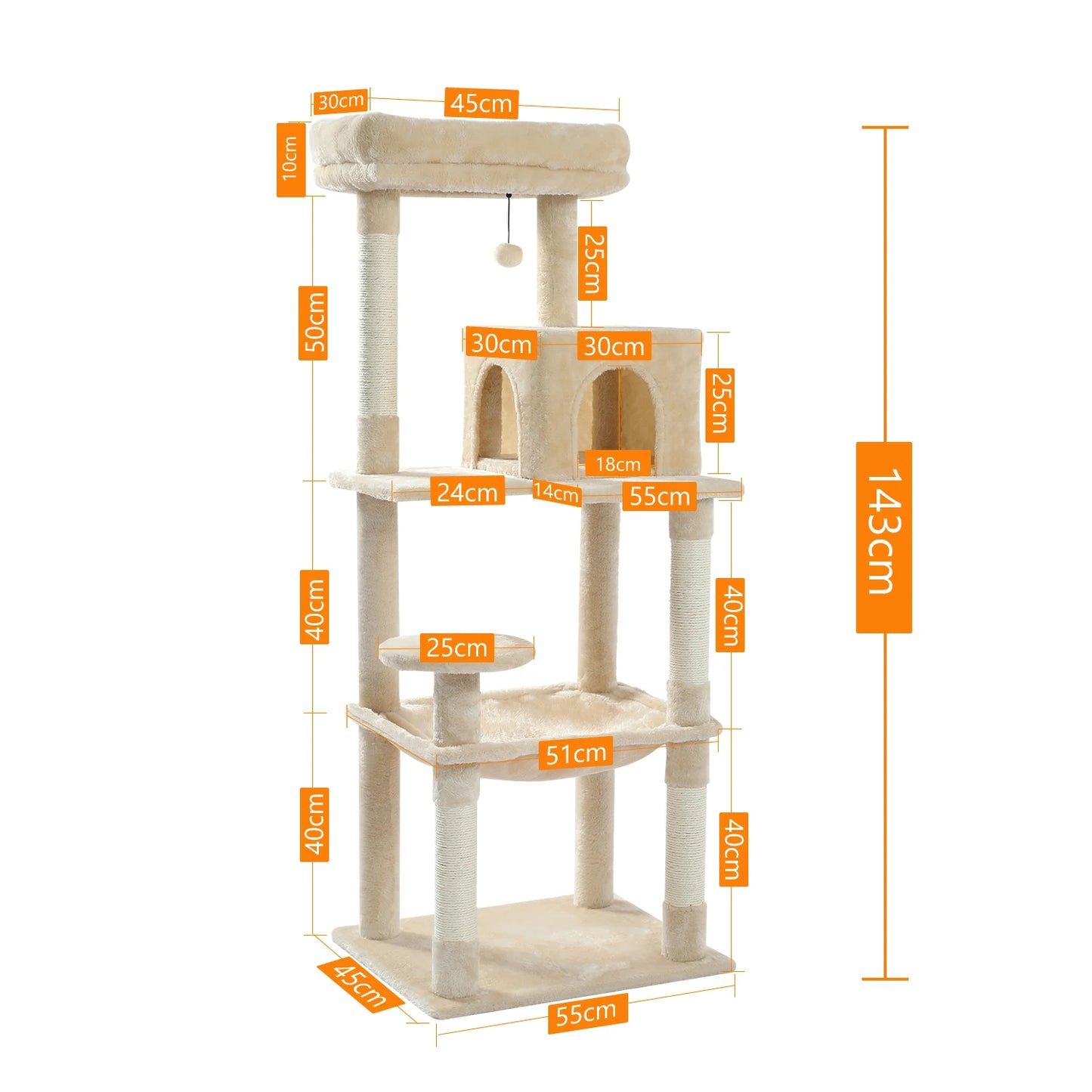 Deluxe Cat Tree Tower with Cozy Hammock and Scratching Posts